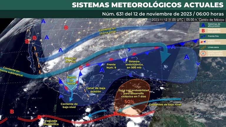 Posible ciclón en el Mar Caribe y Frente Frío 9 provocarán lluvias en